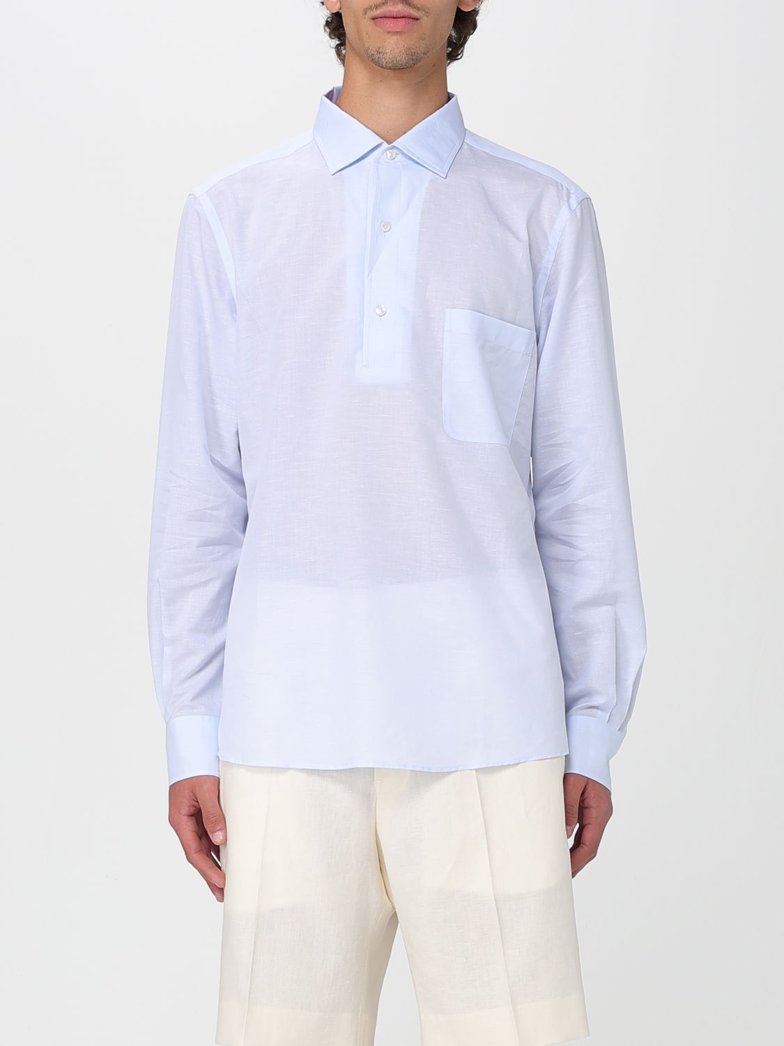 Zegna Linen Blend Shirt With Three-button Front