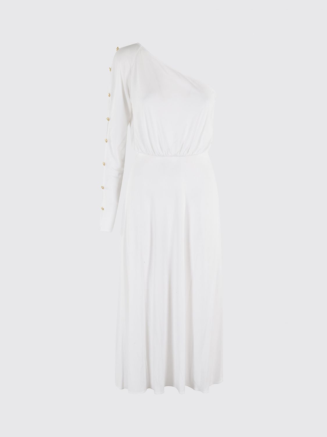 Elisabetta Franchi One-shoulder Dress In Jersey Fabric With Buttons In Multi