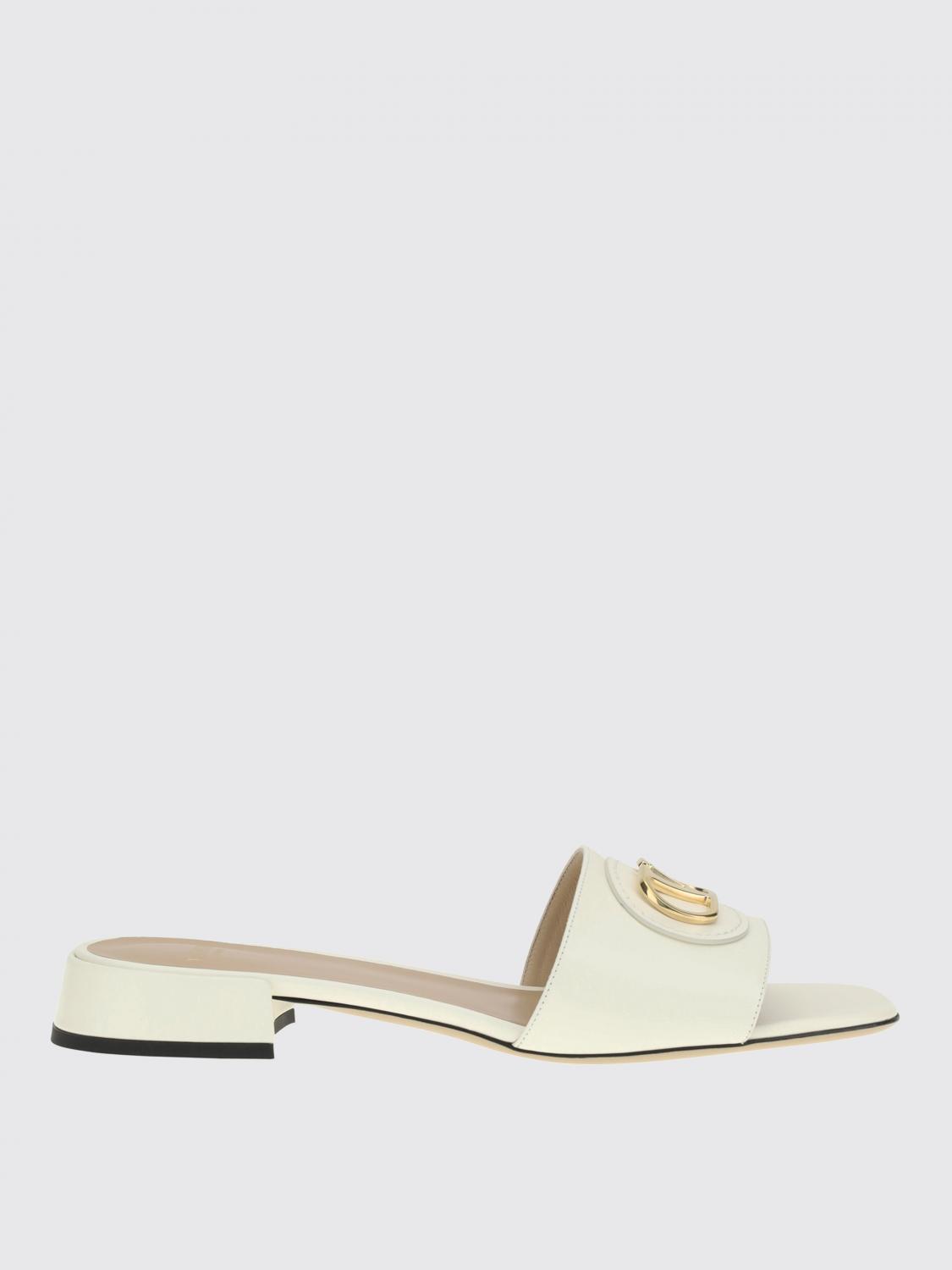 Valentino Ivory Calfskin Vlogo Signature Slide Sandals In White