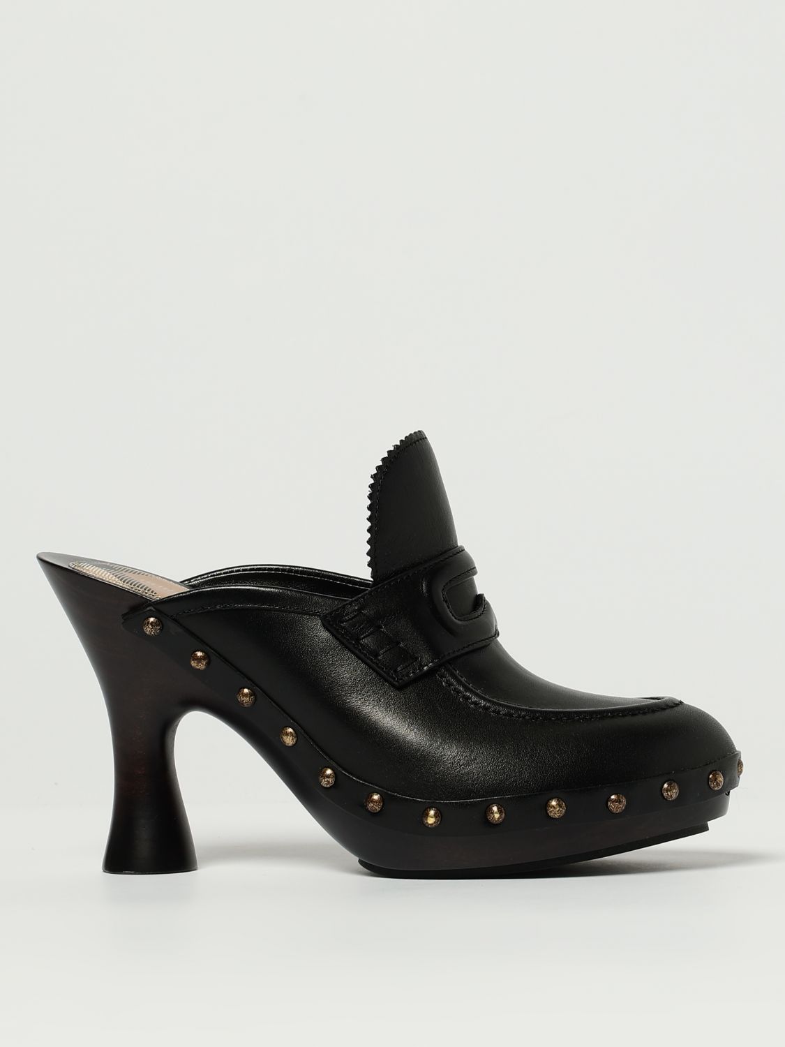 Burberry Leather Mules With Curved Heel And Studded Trim In Black