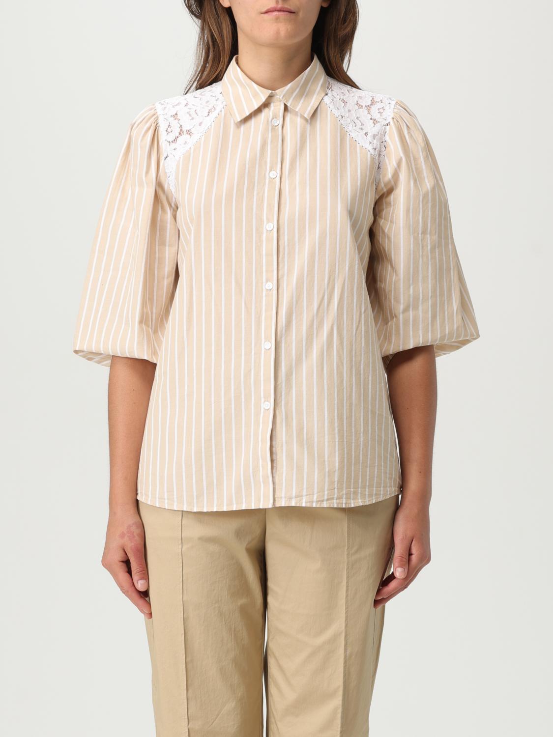 Hugo Boss Striped Regular-fit Blouse With Lace Shoulders