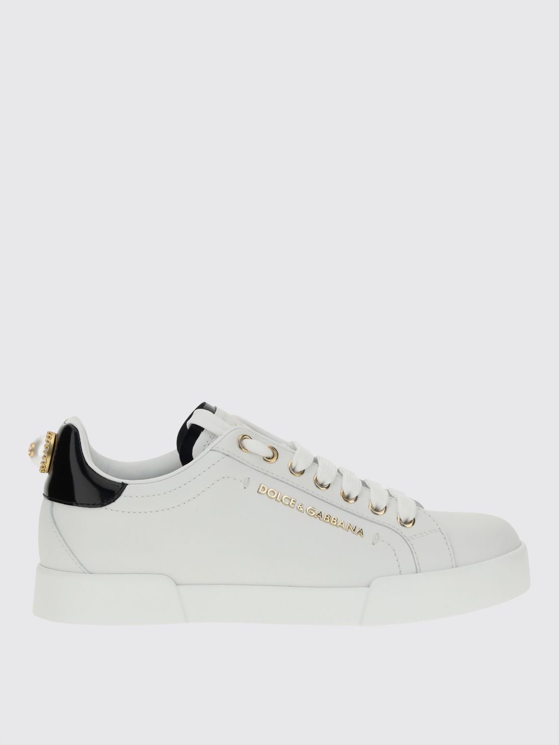 Dolce & Gabbana White Low Top Sneakers With Logo Lettering On The Tongue And Logo Detail On The Heel In Leather Woma
