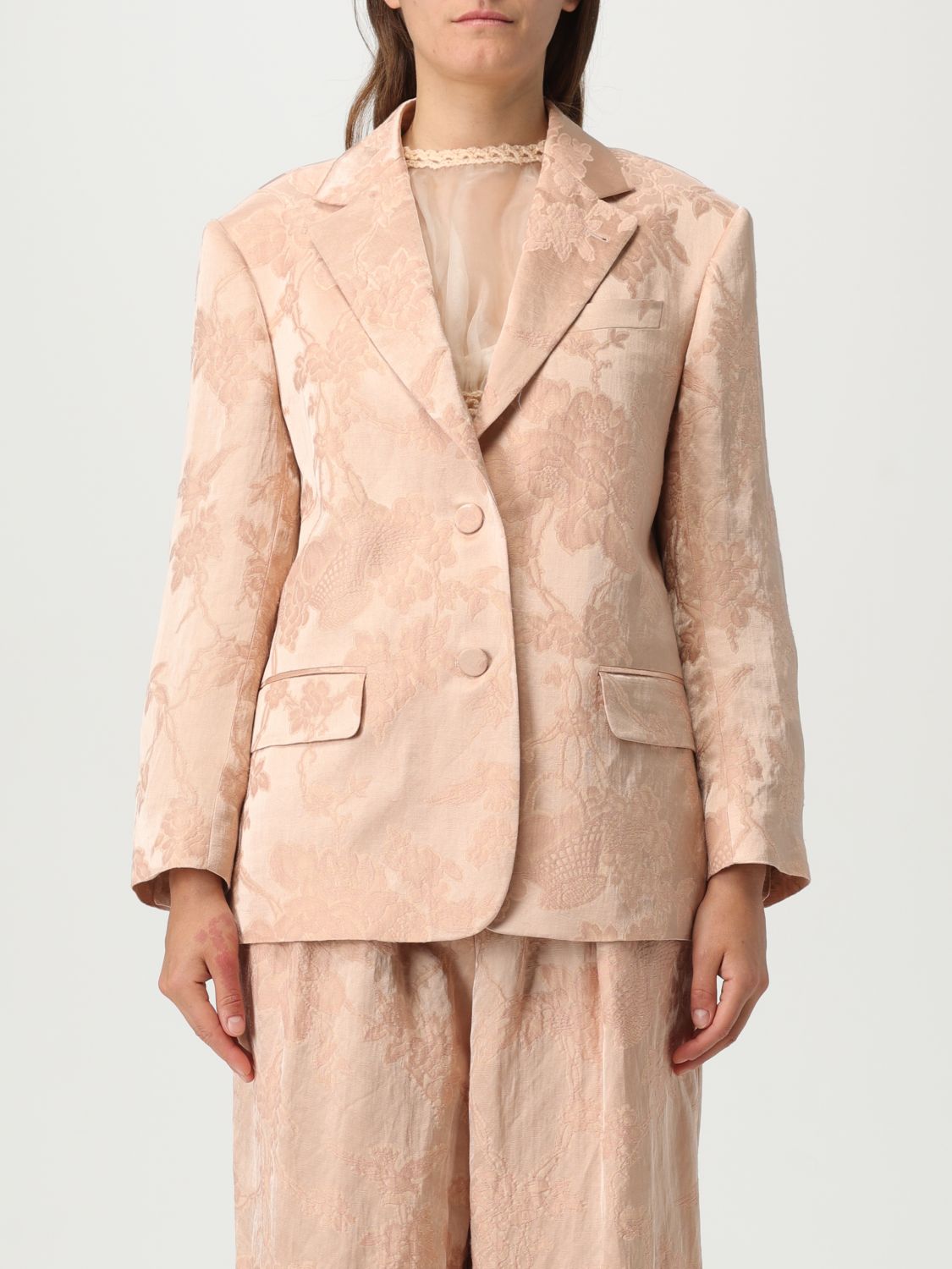Dries Van Noten Jacquard Linen Blend Blazer With Floral Motif