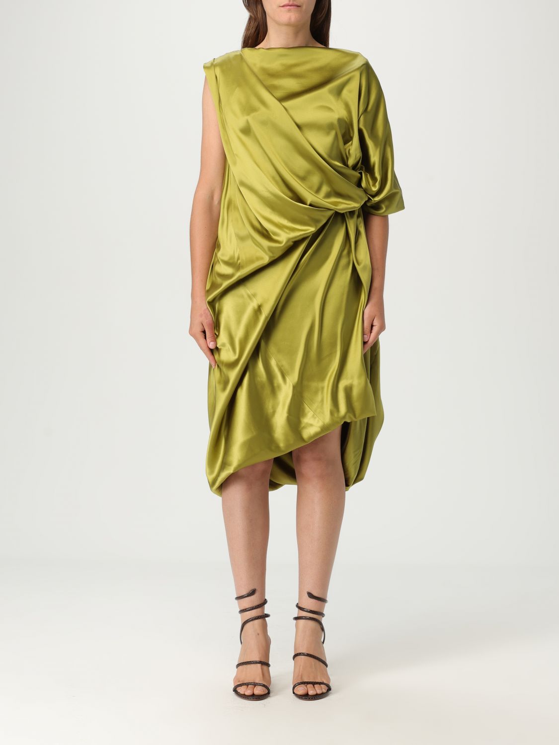 Dries Van Noten Asymmetric Neckline Draped Satin Short Sleeves