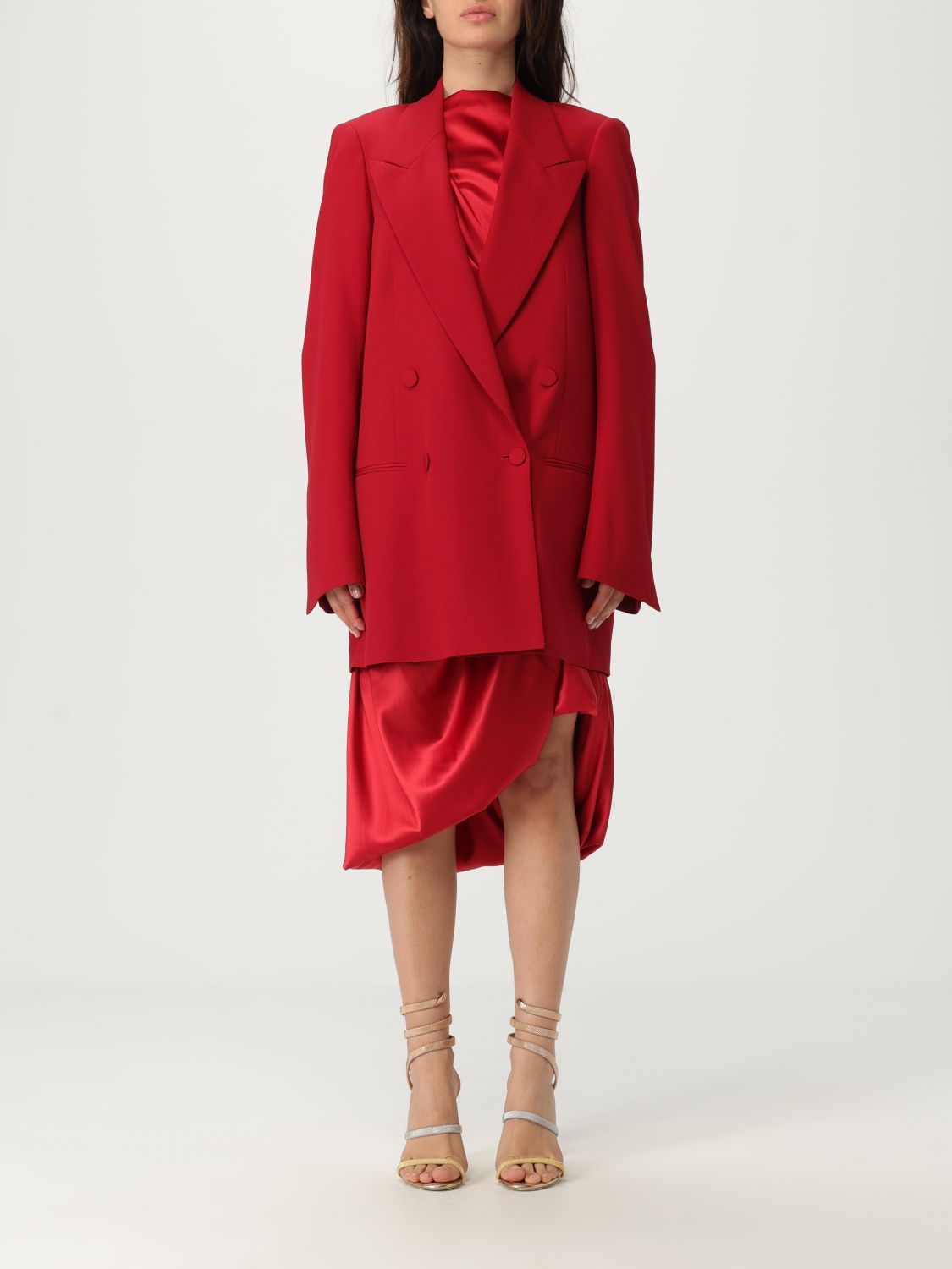 Dries Van Noten Fitted Double Breasted Wool Blazer In Red