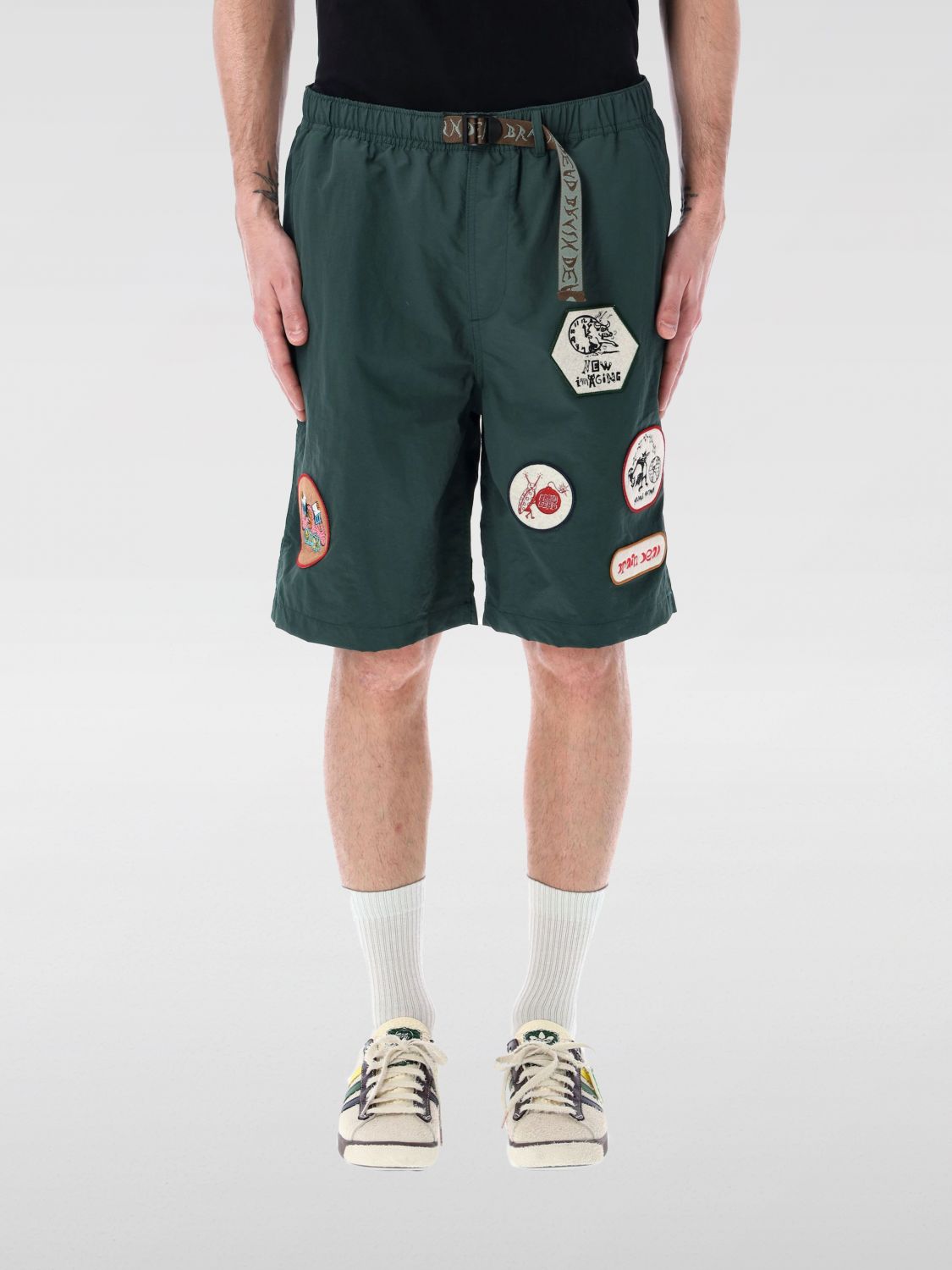 Brain Dead Deep Green Climber Shorts With Adjustable Belt And Embroidered Patches
