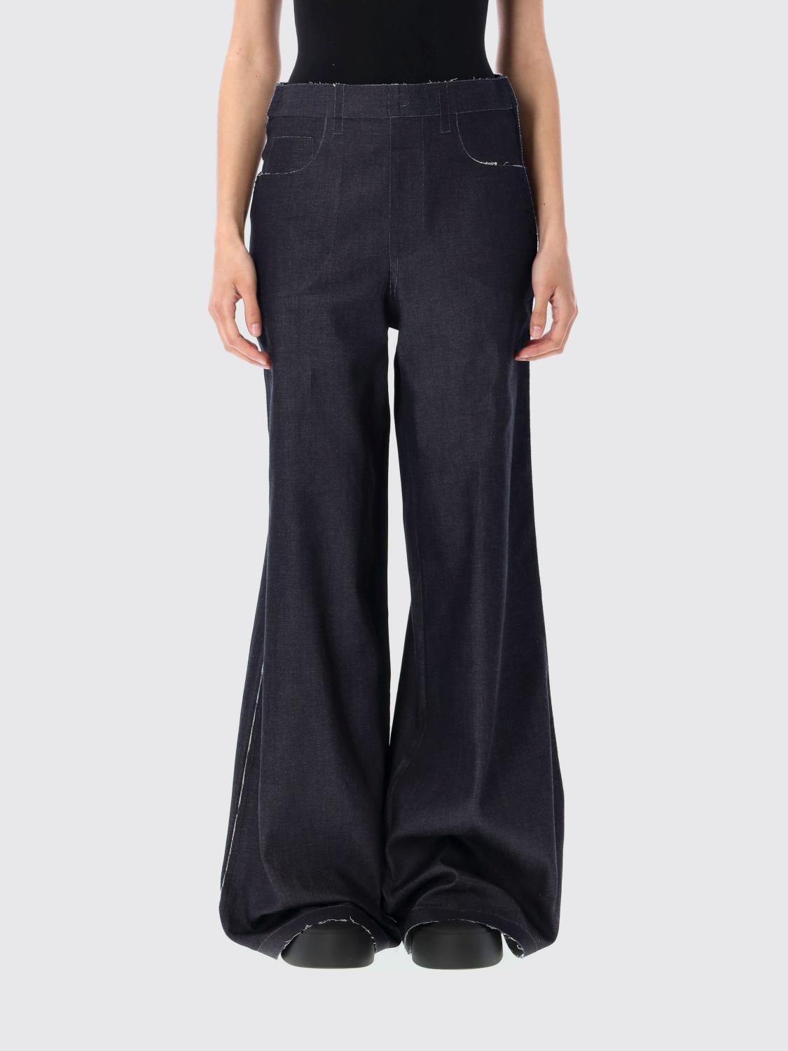 Marni Wide Leg Cotton Jeans With Raw Finish In Black