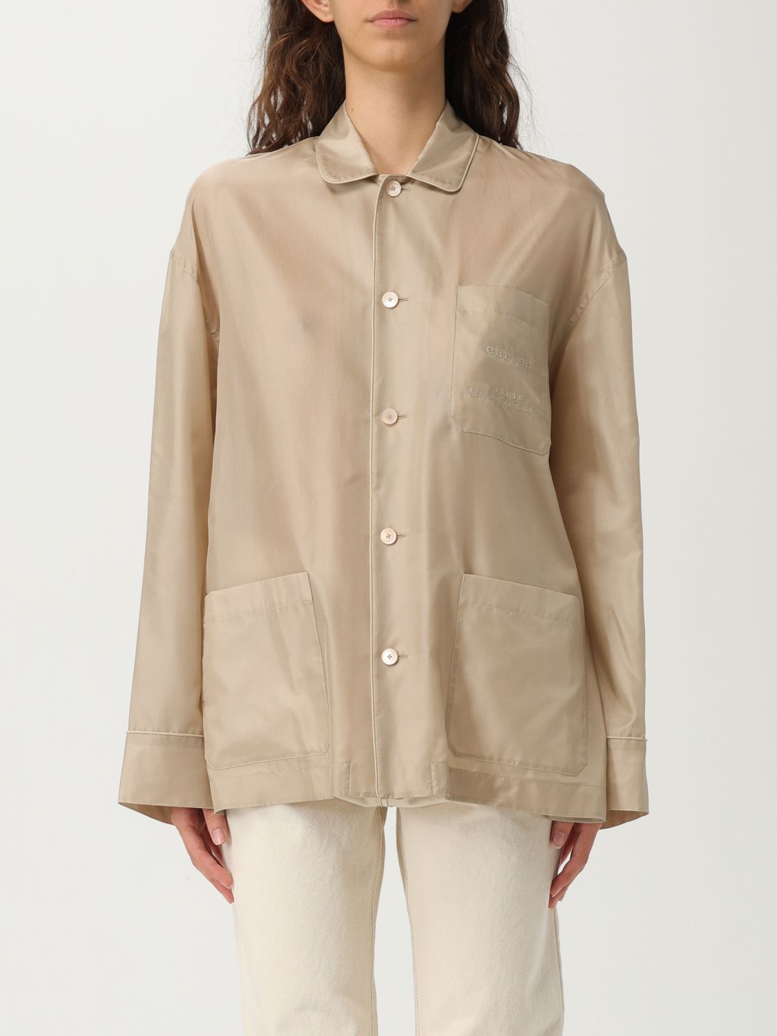 Carven Beige Silk Oversized Shirt In Neutral