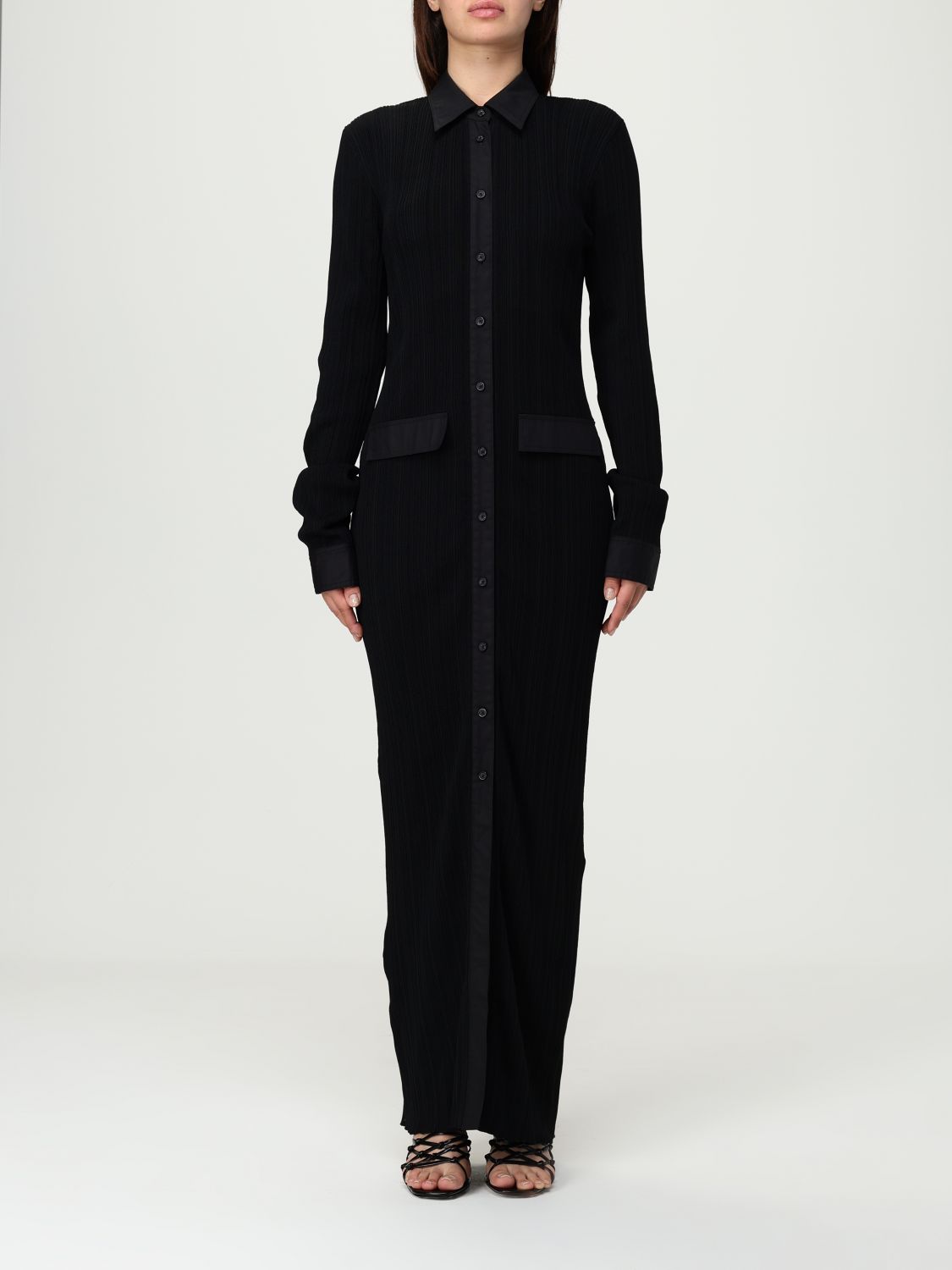 Totême Womens Button-down Knitted Shirt Maxi Dress Black In Black