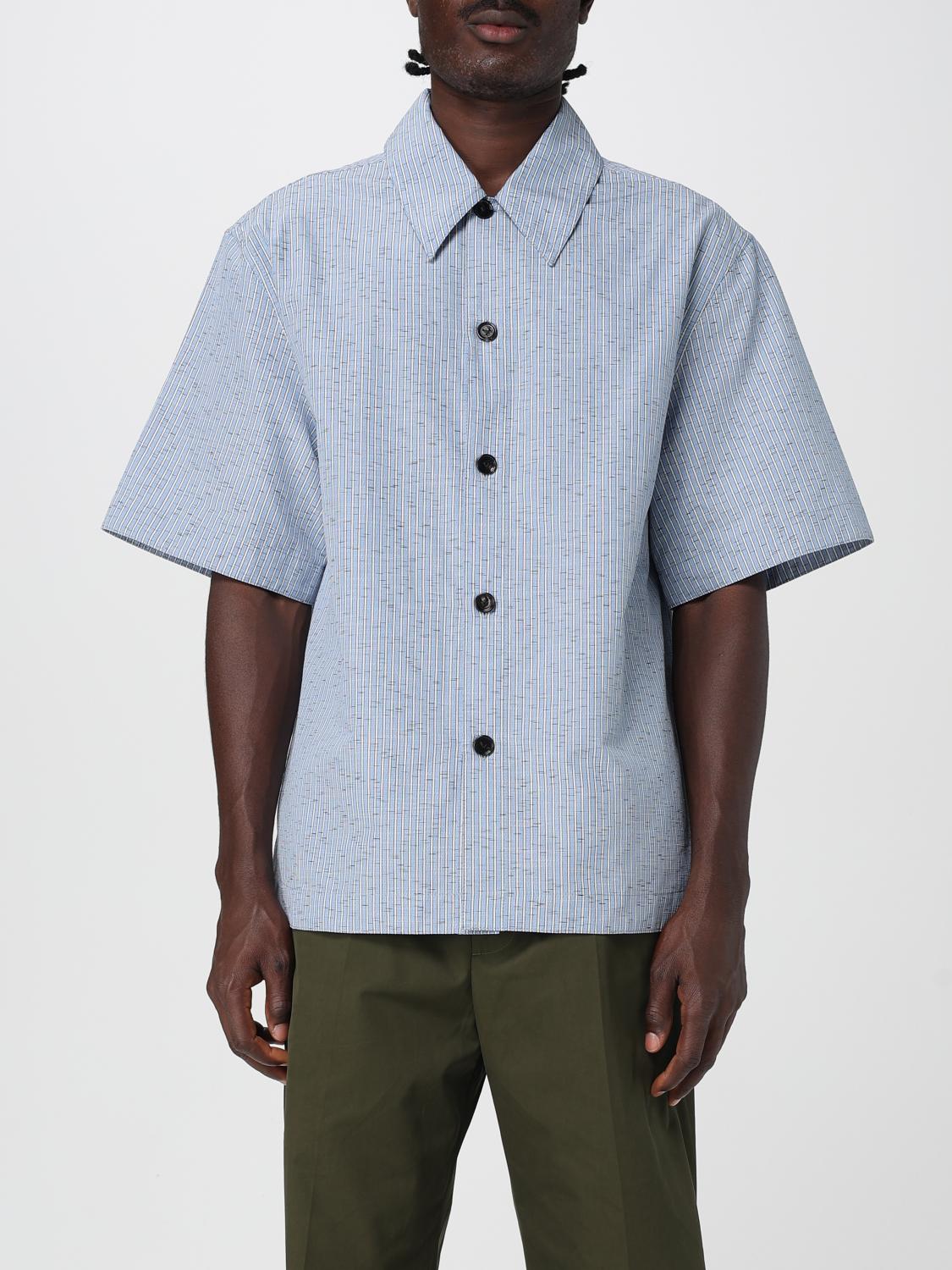 Bottega Veneta Men's Striped Linen-cotton Blend Shirt In Blue