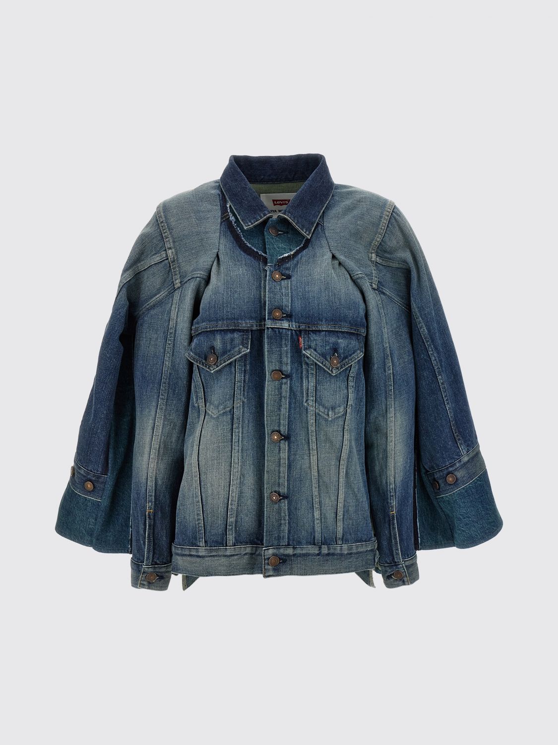Junya Watanabe Double-layer Faded Denim Jacket With Chest Pockets In Blue