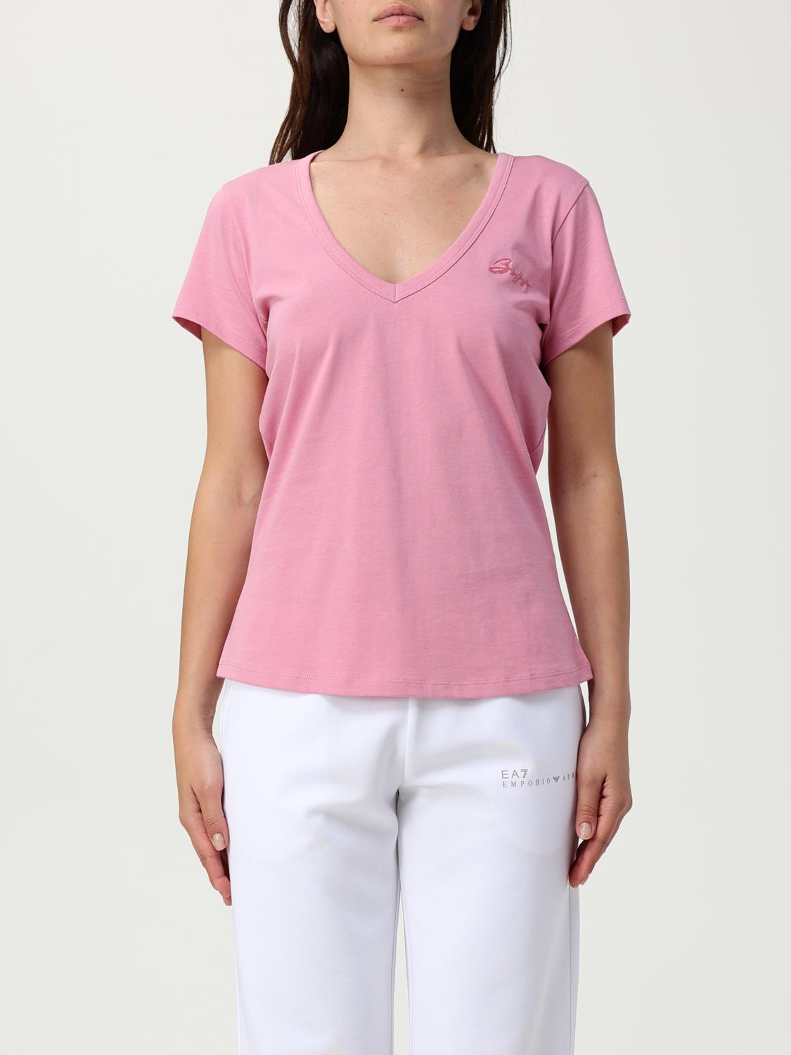 Hugo Boss Embroidered V-neck T-shirt In Pink