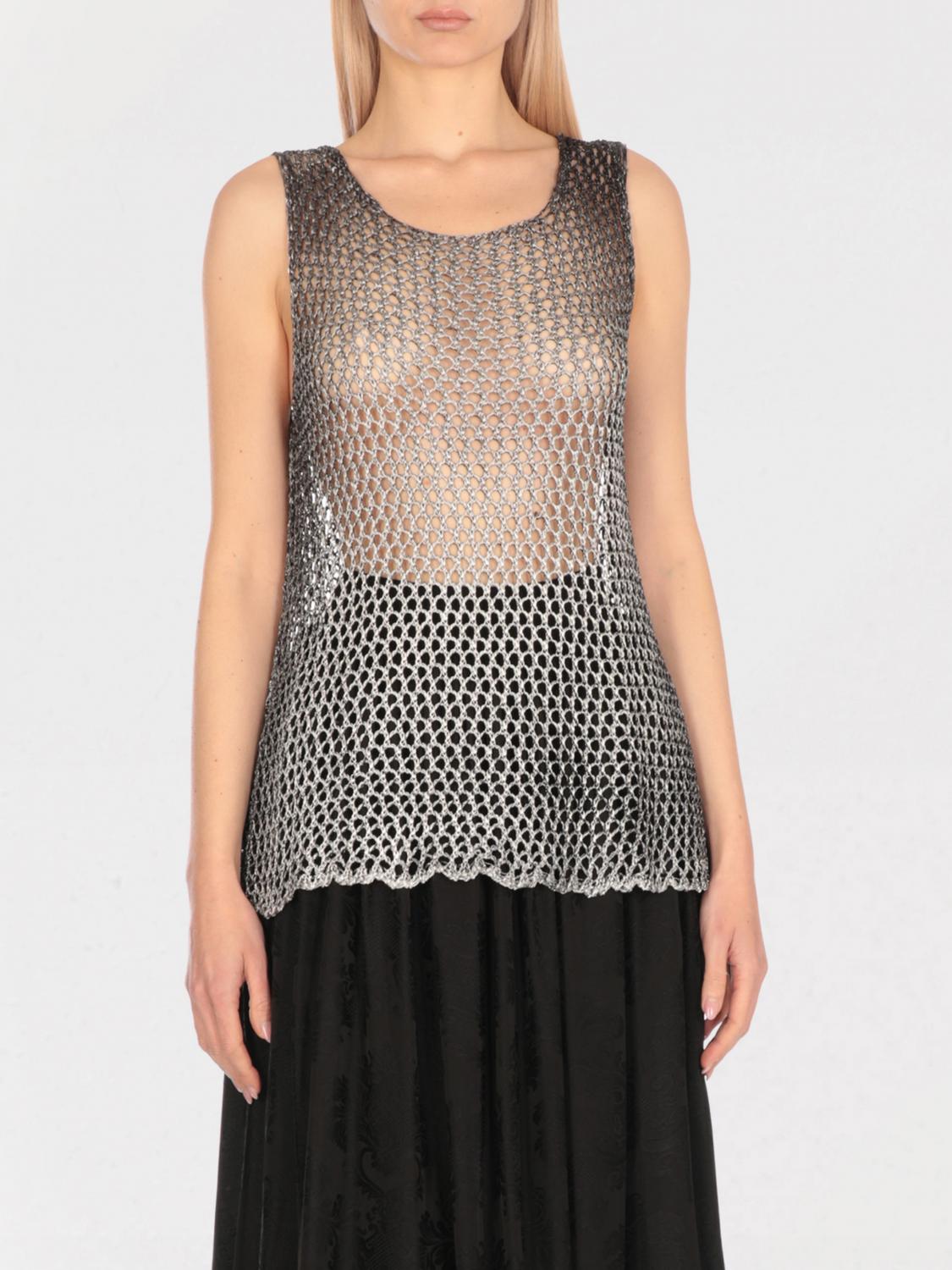 Avant Toi All-over Net Pattern Grey Viscose Top In Black