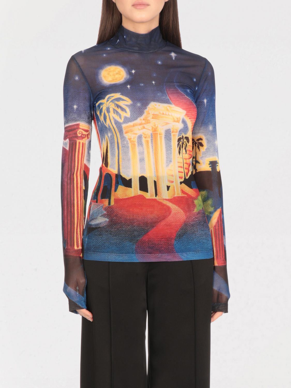 Casablanca Sheer Mesh Top Graphic Print