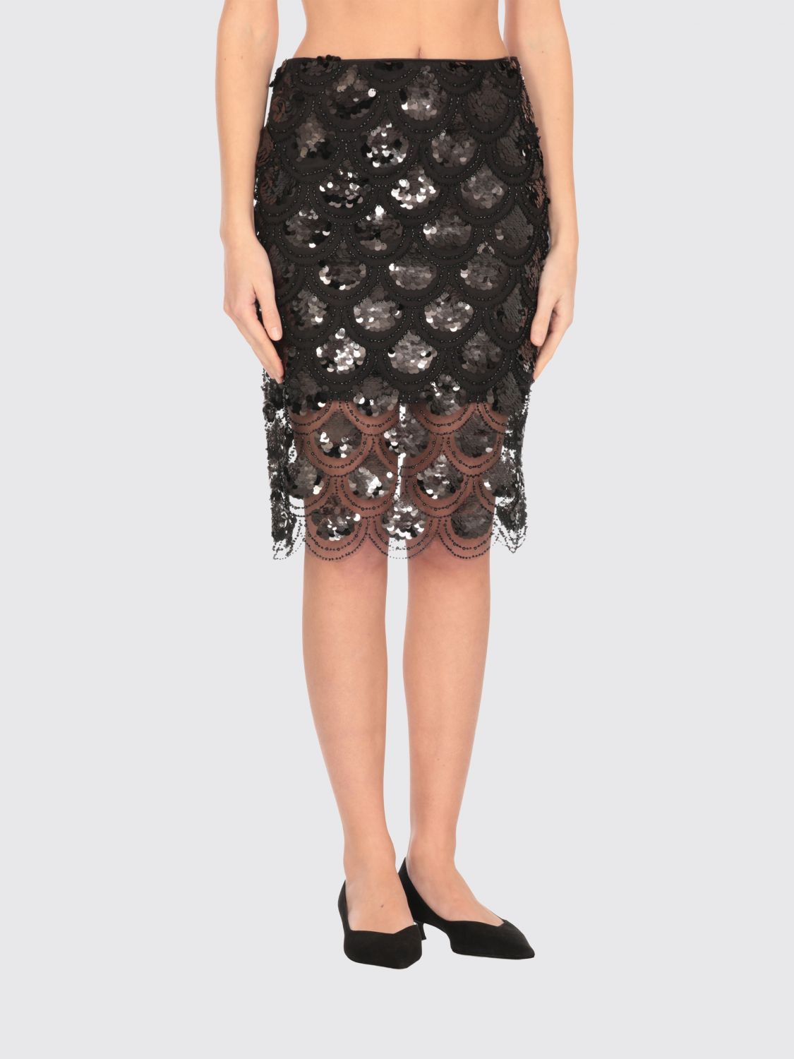 Rotate Birger Christensen Sequined Scalloped Midi Skirt