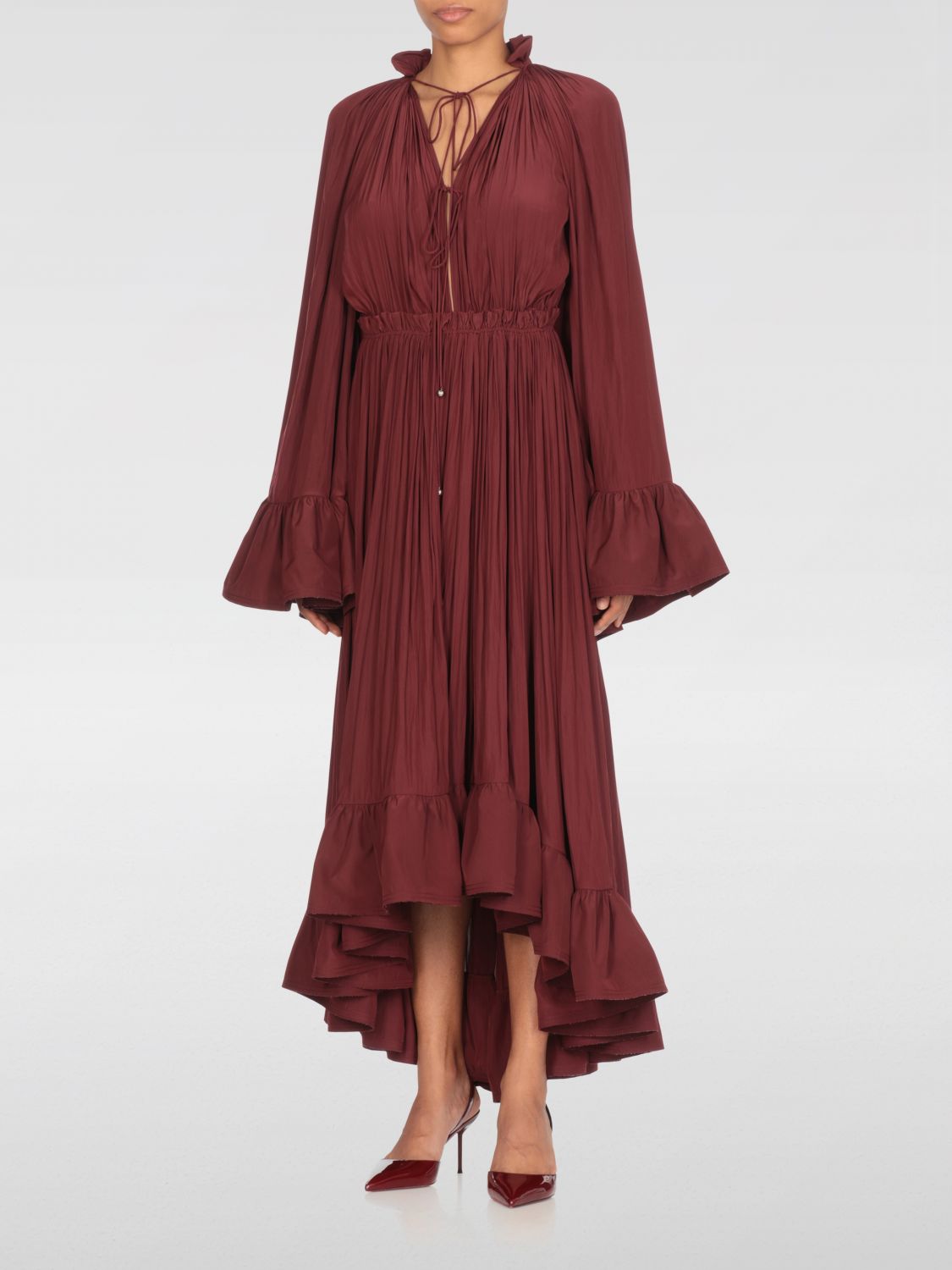 Lanvin Bordeaux Pleated Midi Dress