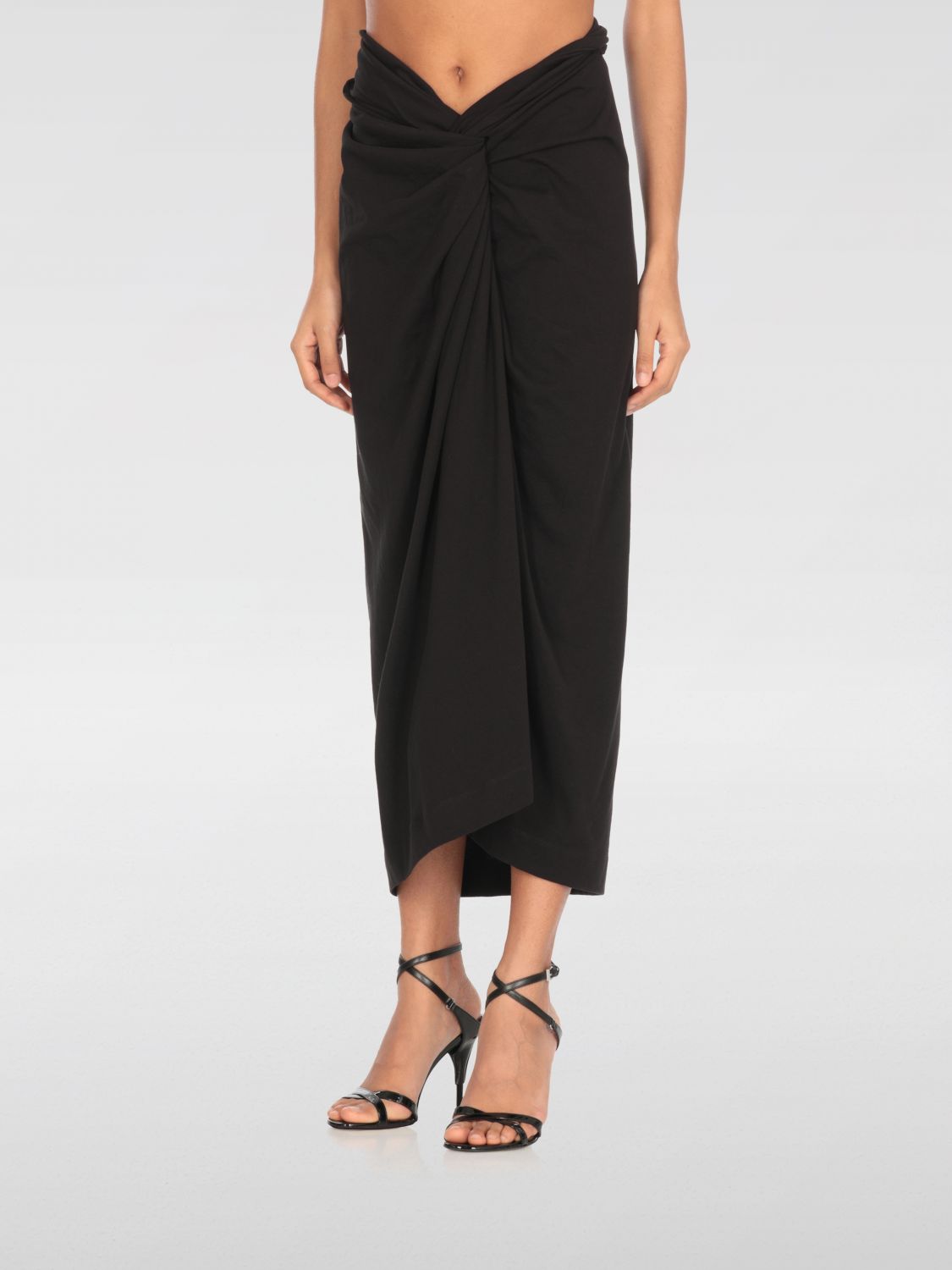 Dries Van Noten Knot Front Cotton Jersey Midi Skirt In Black