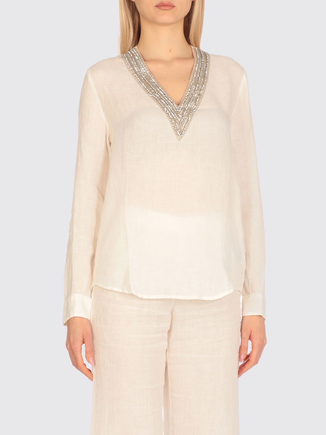 120% Lino Camicia Donna Colore Avorio In Neutral
