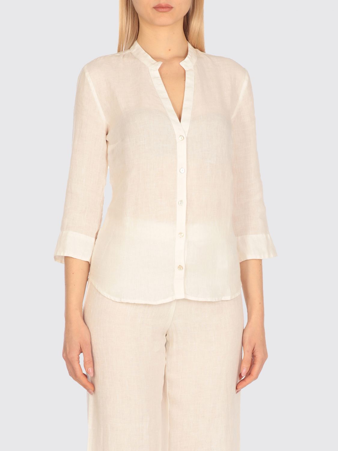 120% Lino Camicia Donna Colore Avorio In Neutral