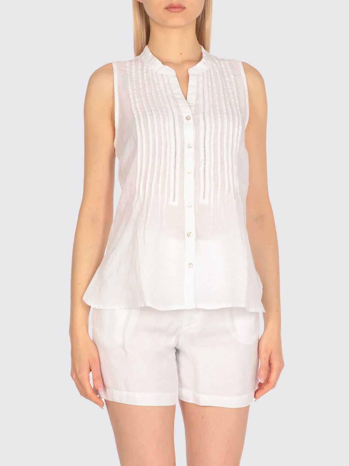 120% Lino Camicia Donna Colore Avorio In White