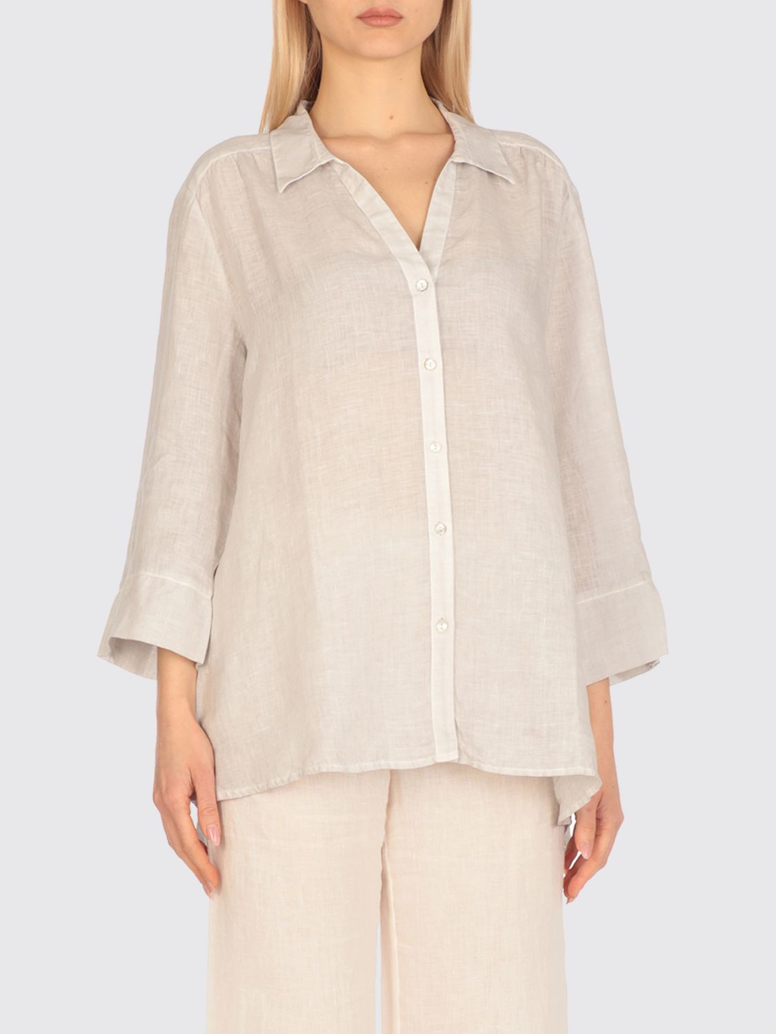 120% Lino Camicia Donna Colore Grigio In Nude
