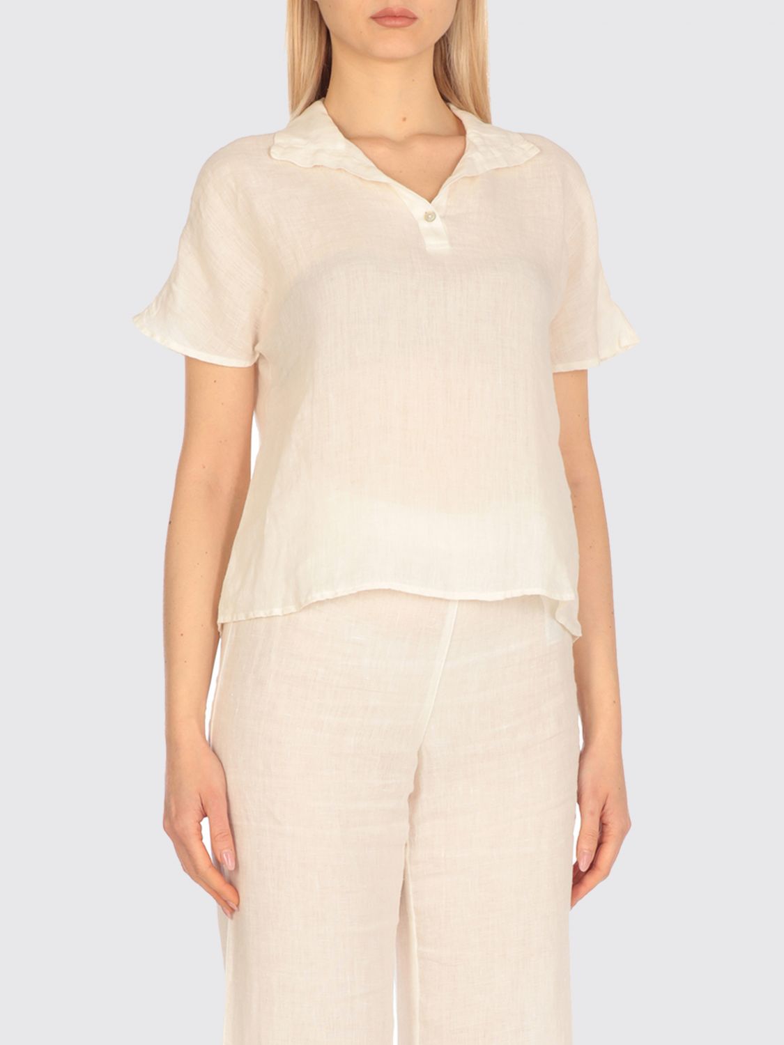 120% Lino Camicia Donna Colore Avorio In Neutral