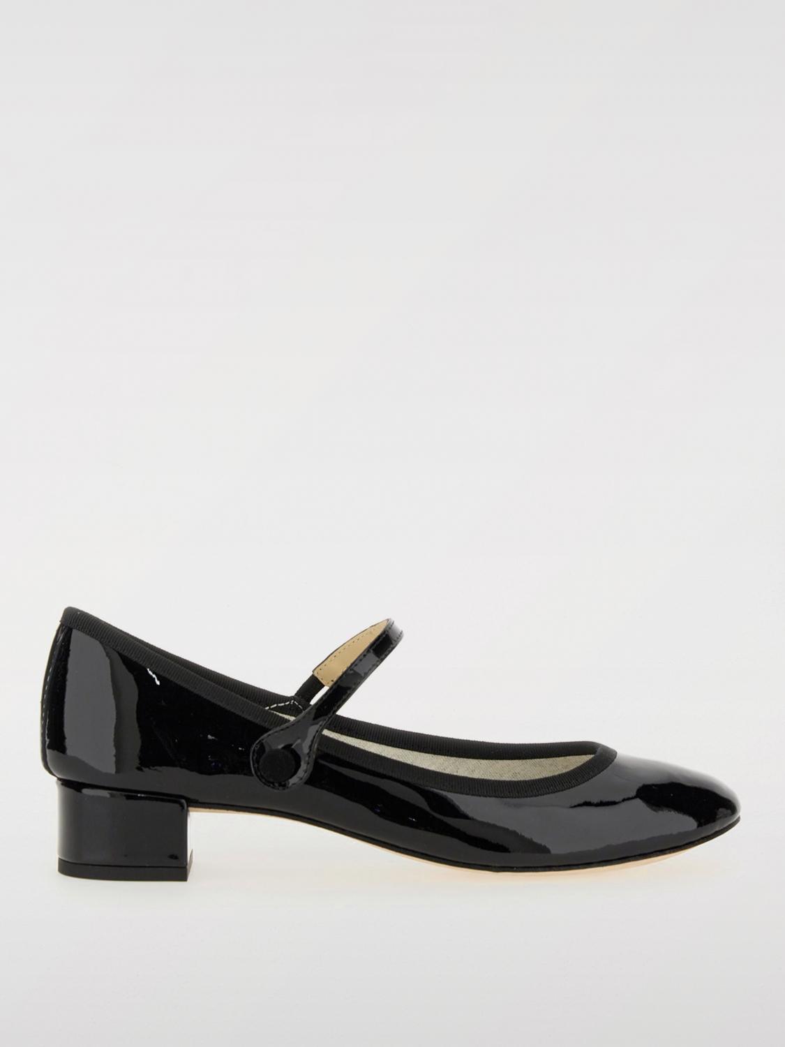 Repetto Ballerina In Shiny Leather With Strap In Black