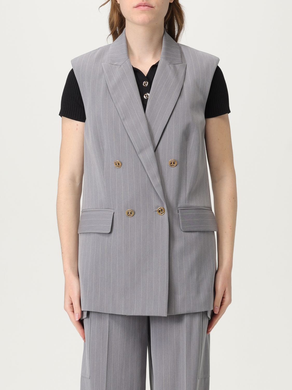 Twinset Waistcoat  Woman Color Grey In Gray