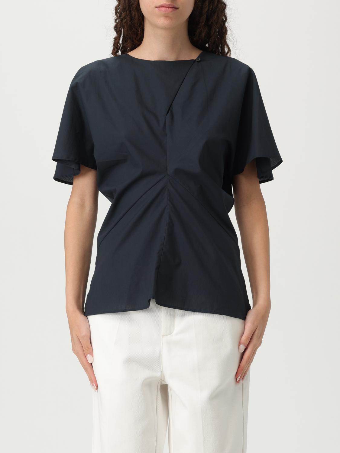 Soeur Short Sleeve Asymmetric Dart Detailing Top In Blue