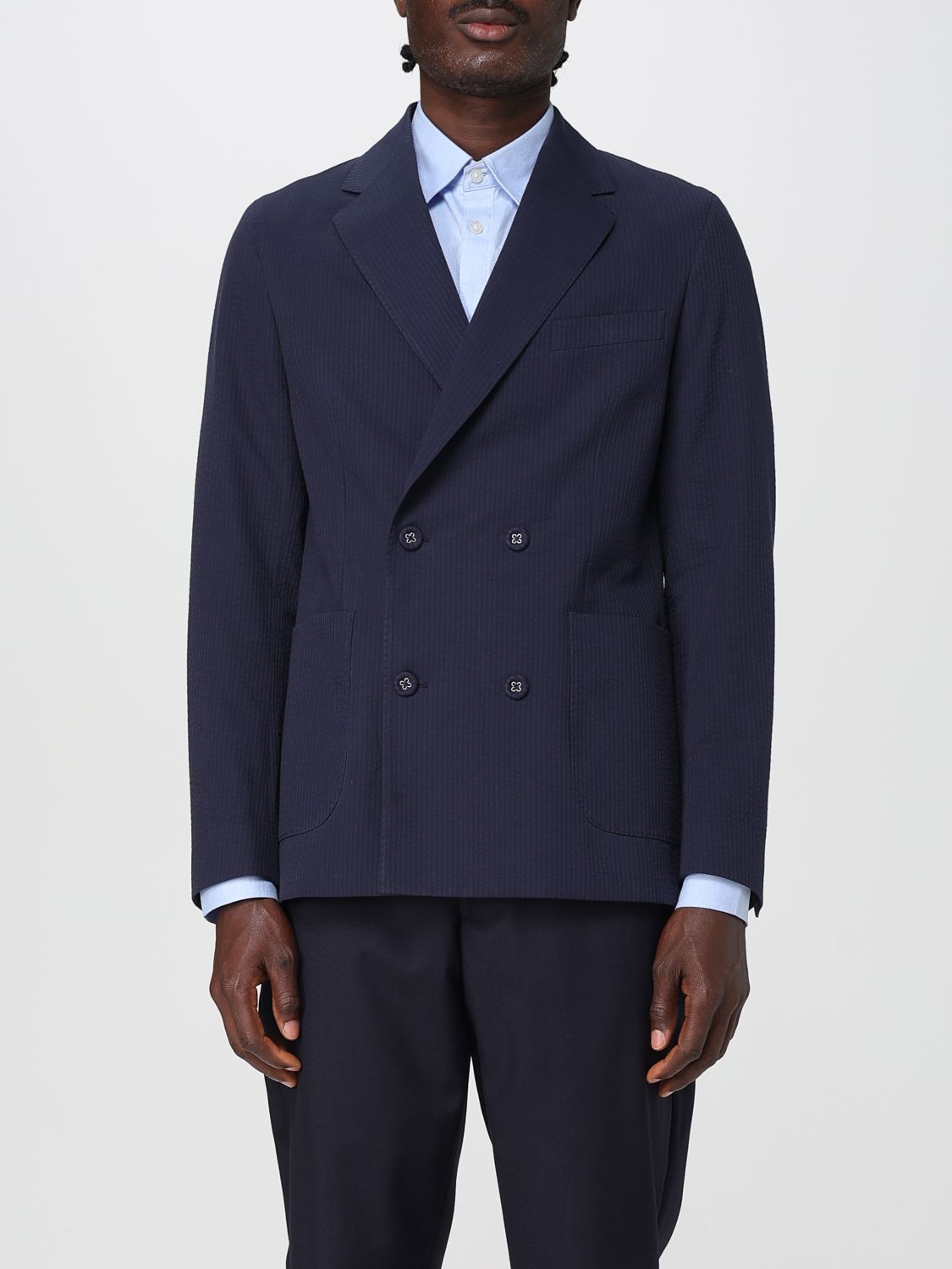 Officine Generale Double Breasted Four Buttons Jacket In Blue