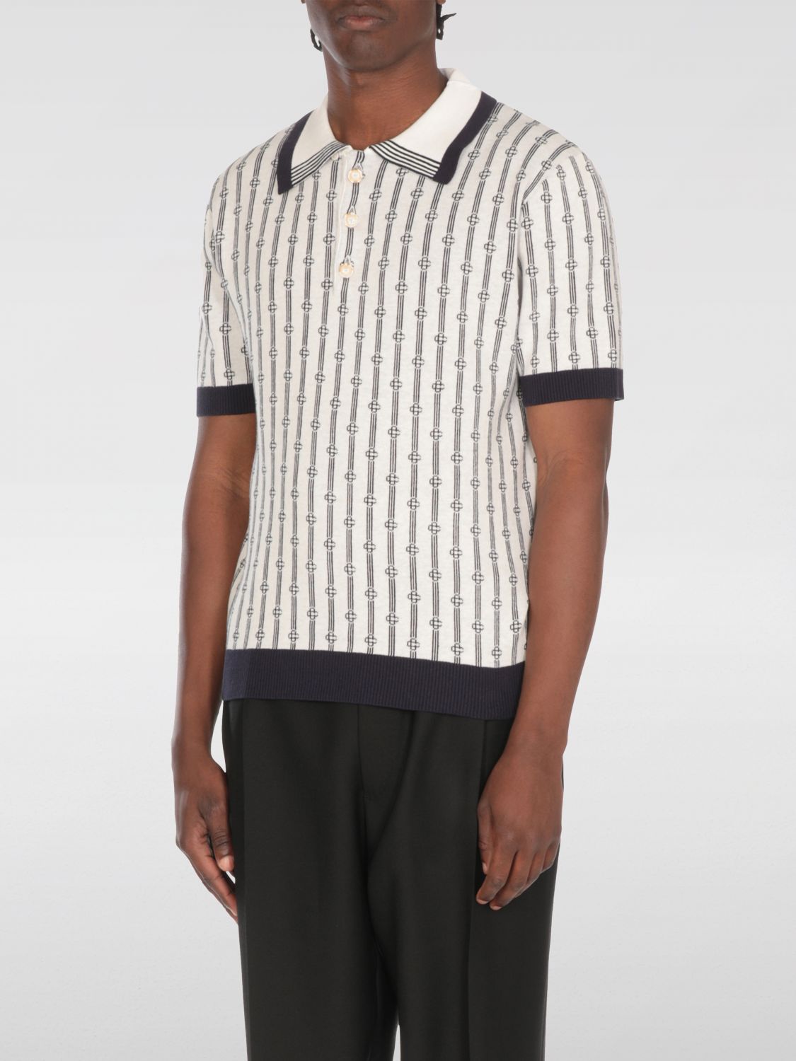 Casablanca White Polo With Classic Collar And All-over Logo Motif In Cotton Man