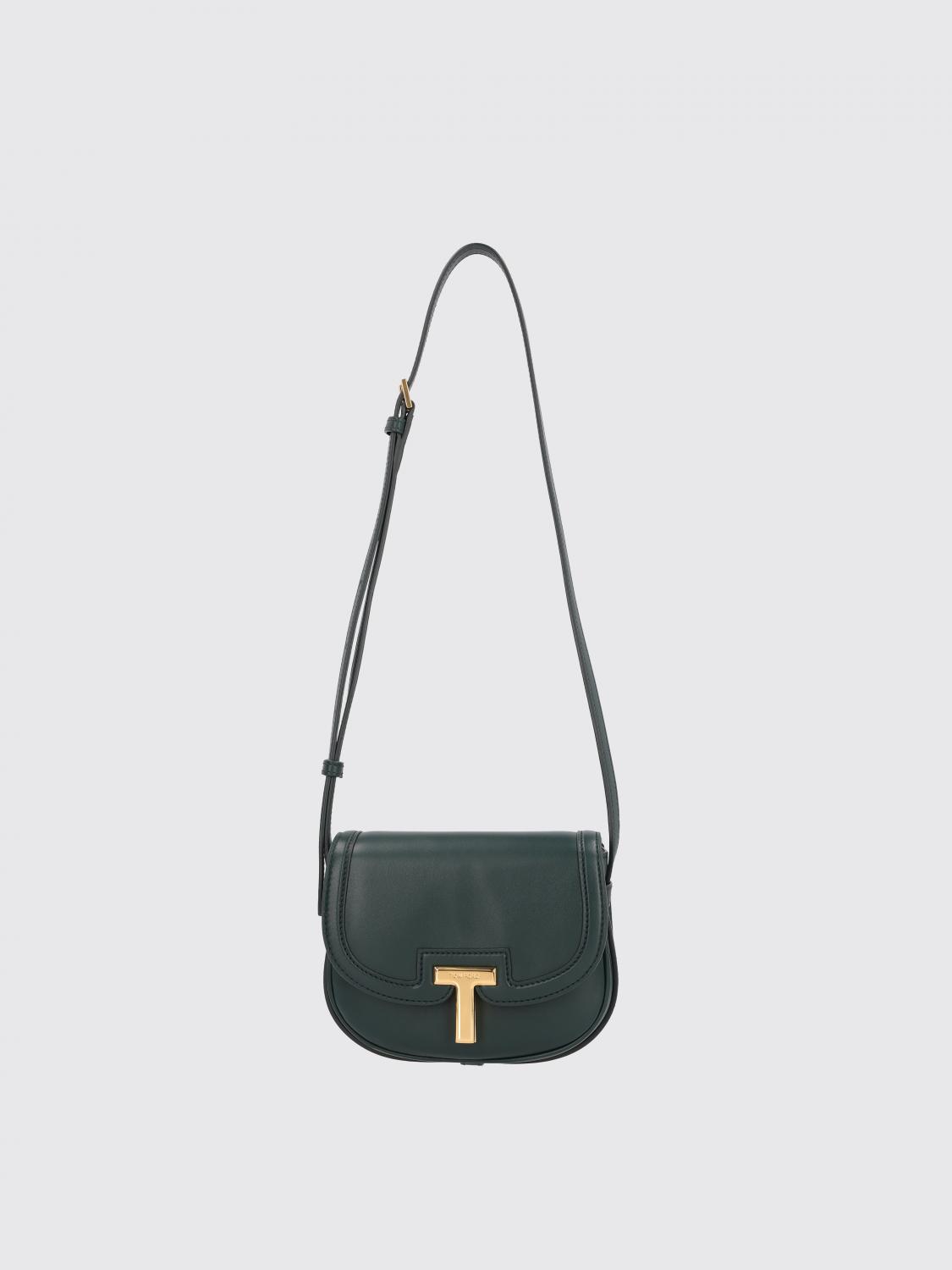 Tom Ford T-plaque Leather Shoulder Bag In Green