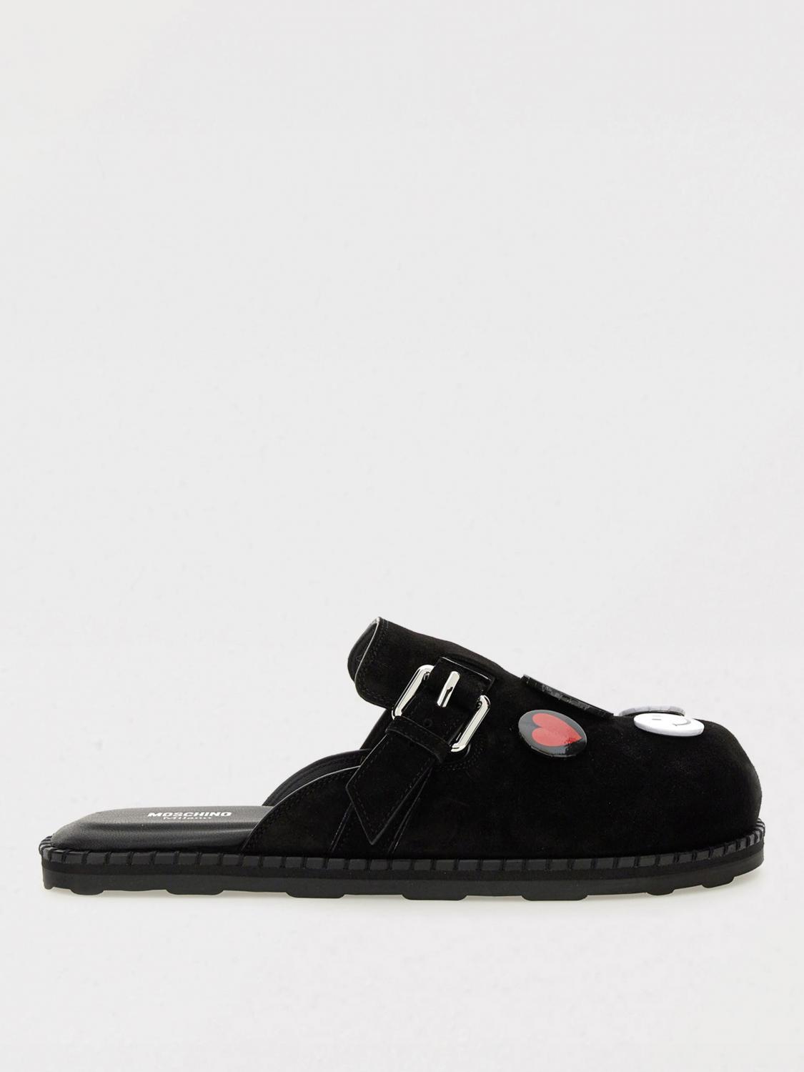 Moschino Buckle Detail Sandals With Embellished Flat Sole In Black