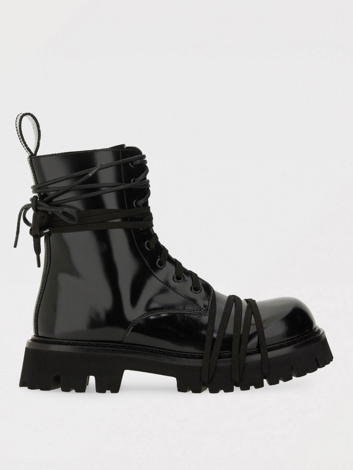 Moschino Glossy Leather Lace-up Boot With Sole