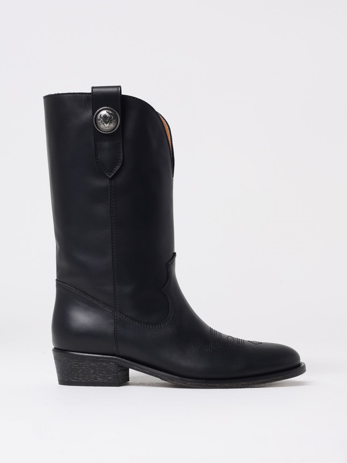Via Roma 15 Texan Ankle Boots In Black Leather In Black