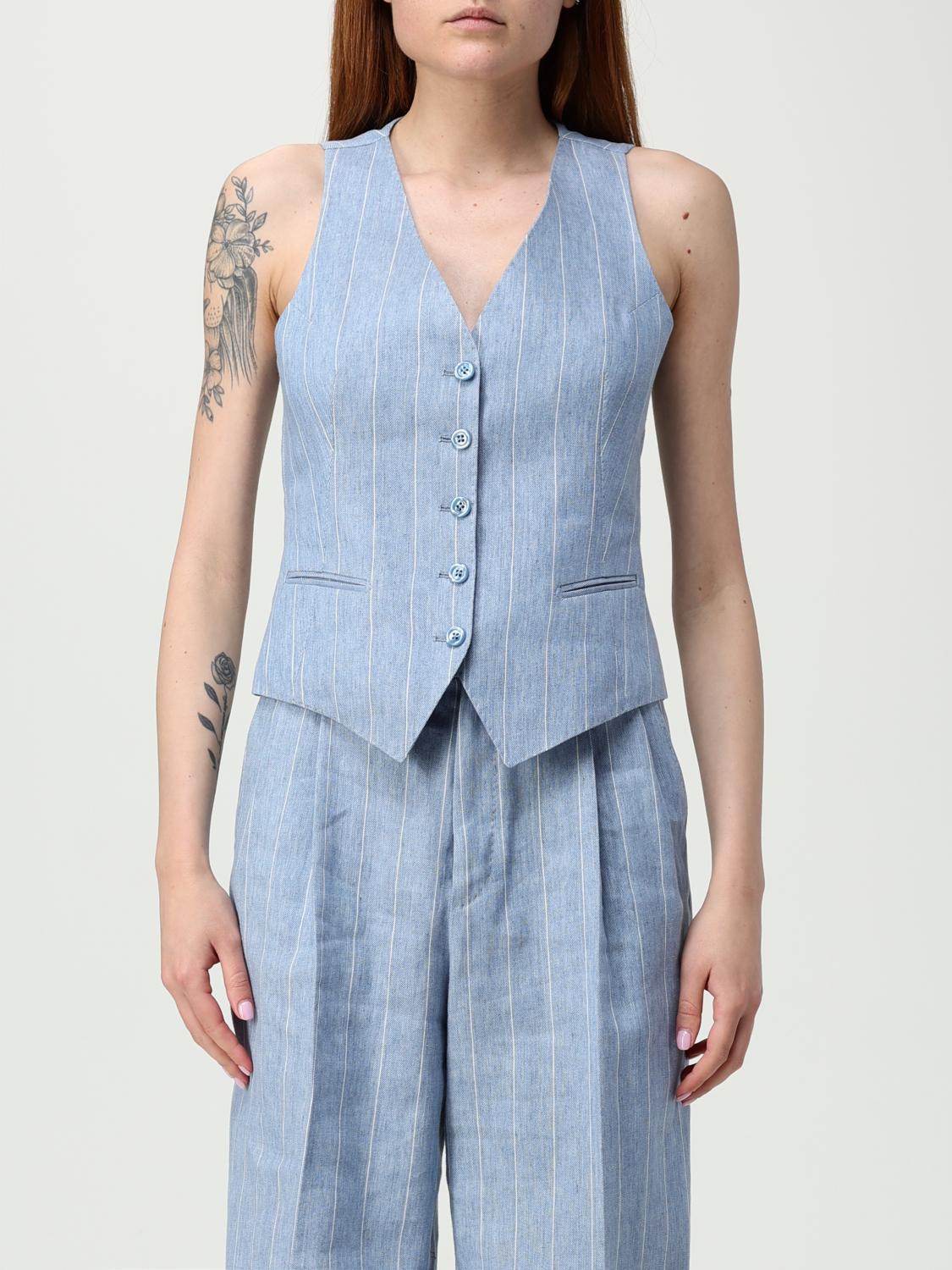 Tagliatore Striped Linen Cotton Blend Vest In Blue