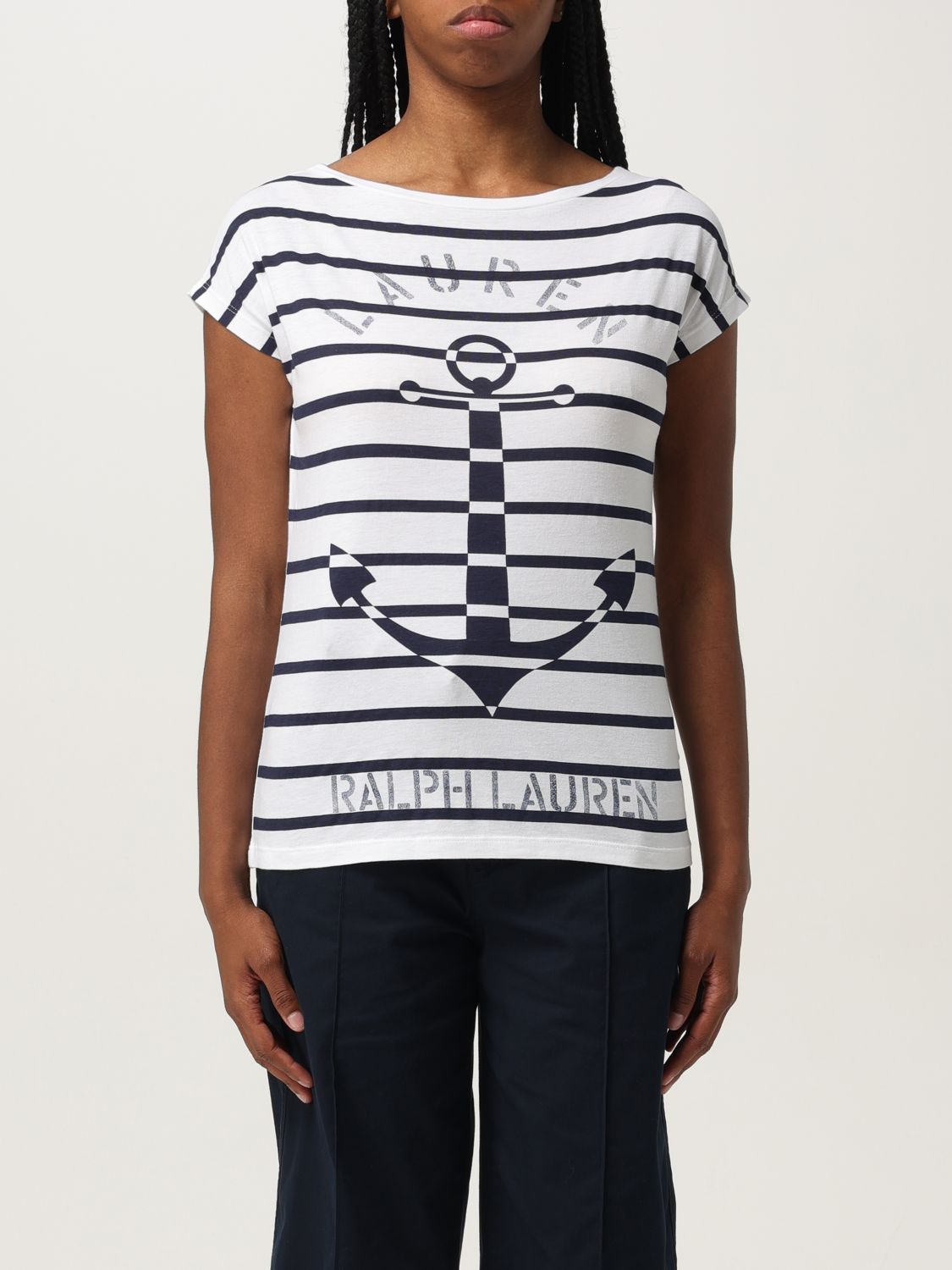 Polo Ralph Lauren Striped Anchor-graphic Jersey Tee In White