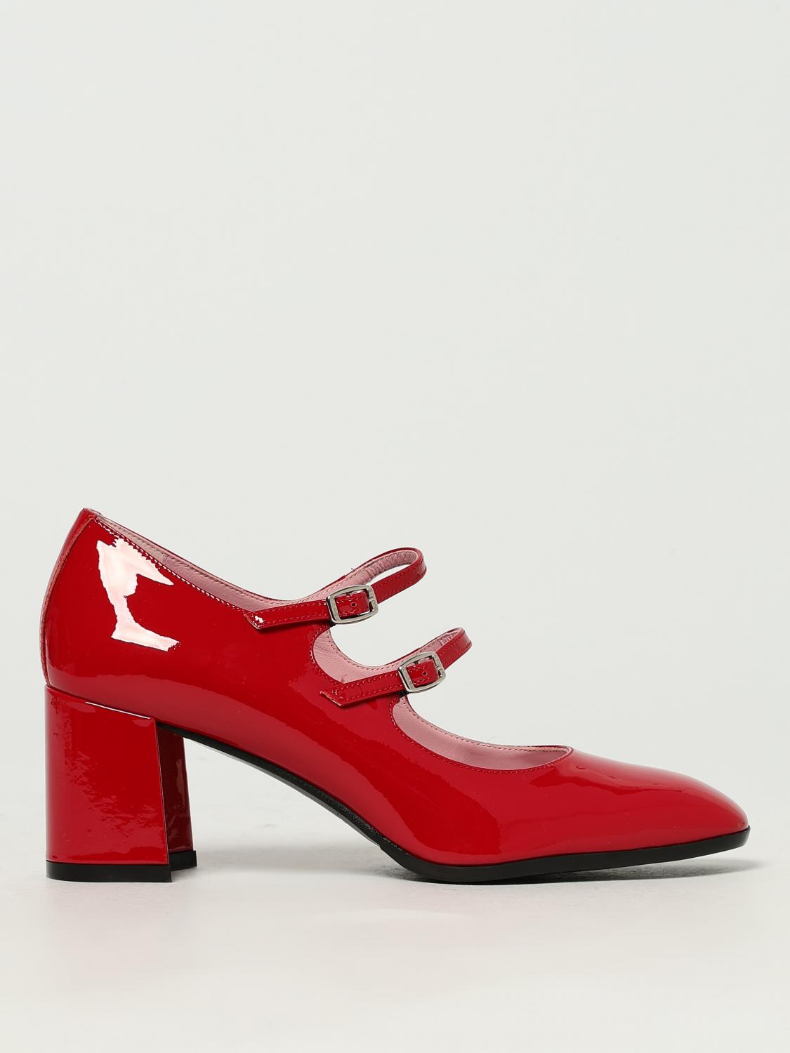 Carel Paris Double Strap Buckle Block Heel Pumps In Red