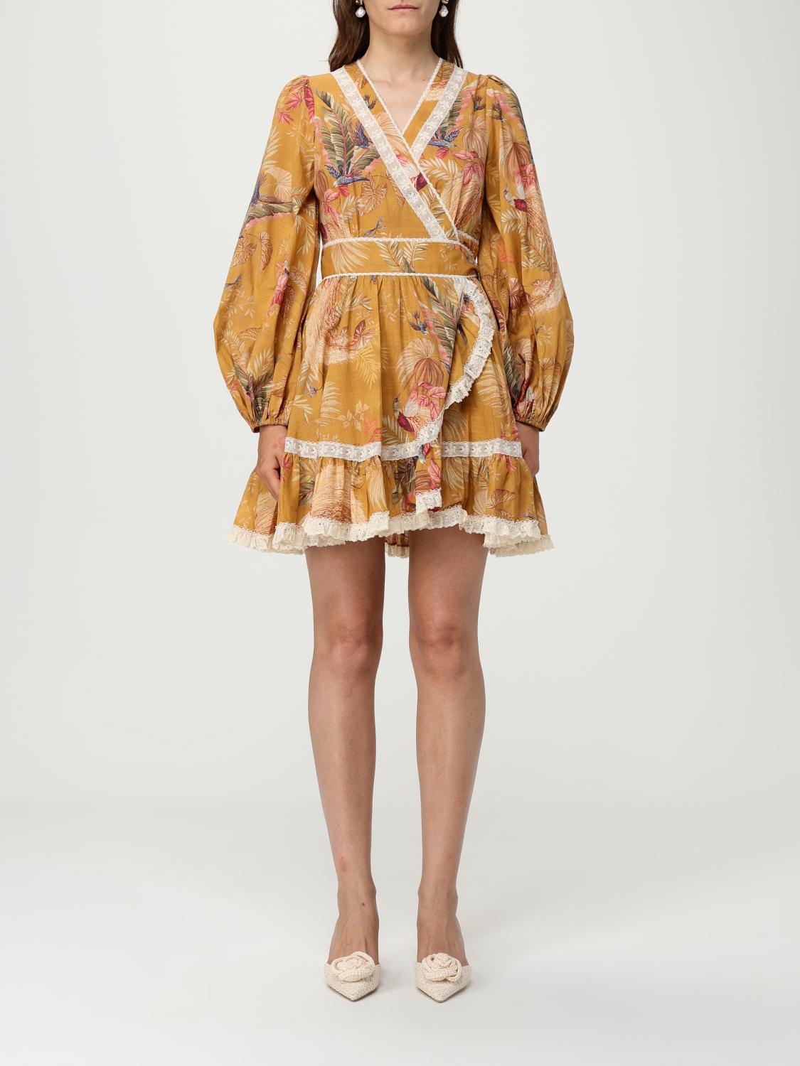 Zimmermann Ascension Lace-trimmed Tiered Printed Cotton-voile Mini Wrap Dress In Brown