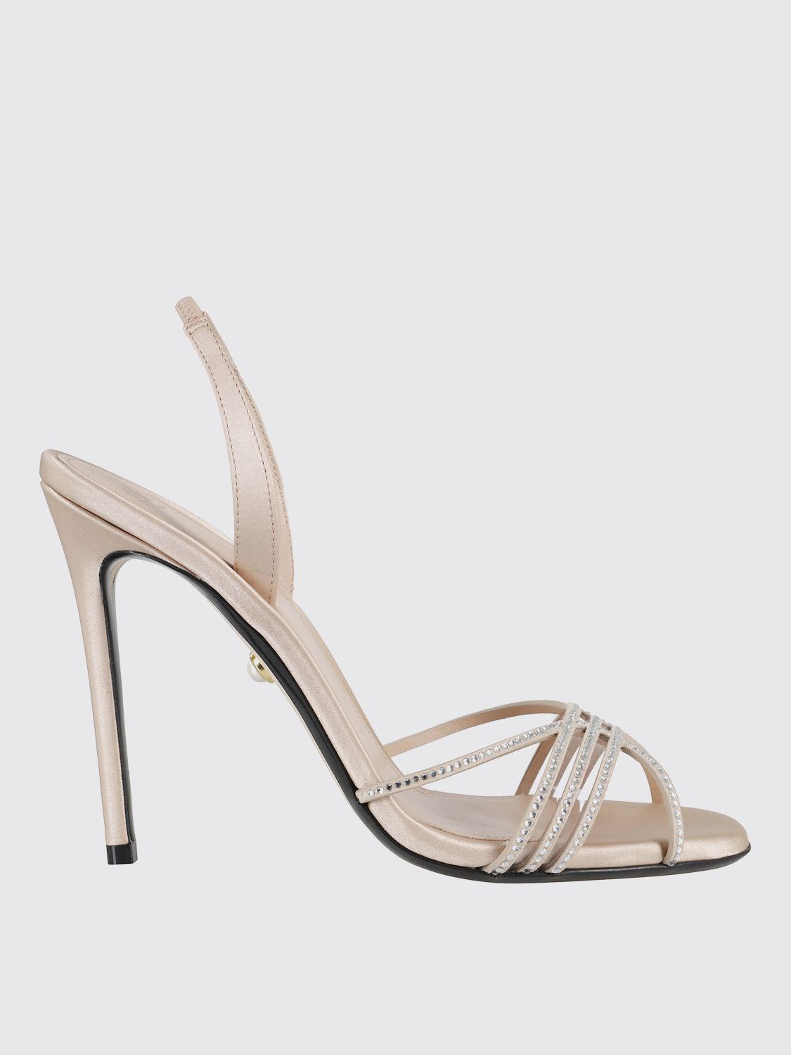 Alevì Milano Satin Slingback Sandals With Rhinestone Straps