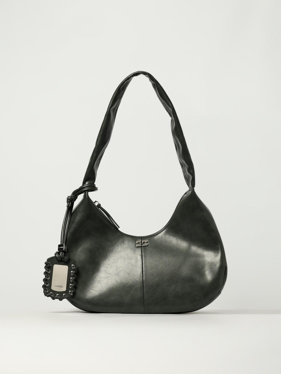 Ganni Bou Medium Bag In Grey Leather Blend In Green