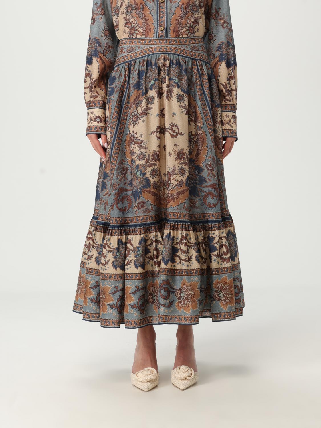 Zimmermann Womens Blue Cream Indienne Ascension Tiered Silk Midi Skirt Xs In Gray
