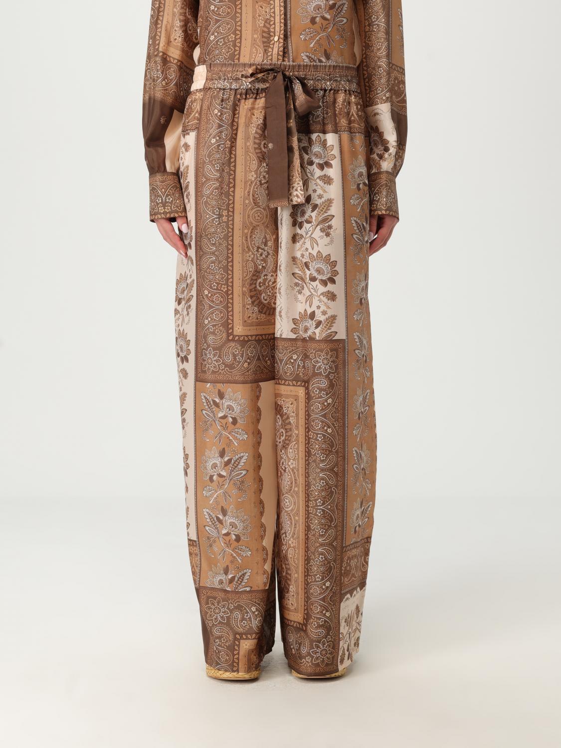 Zimmermann Lucky Brown Pants With Elastic Drawstring Waist And All-over Floral Print In Silk Woman