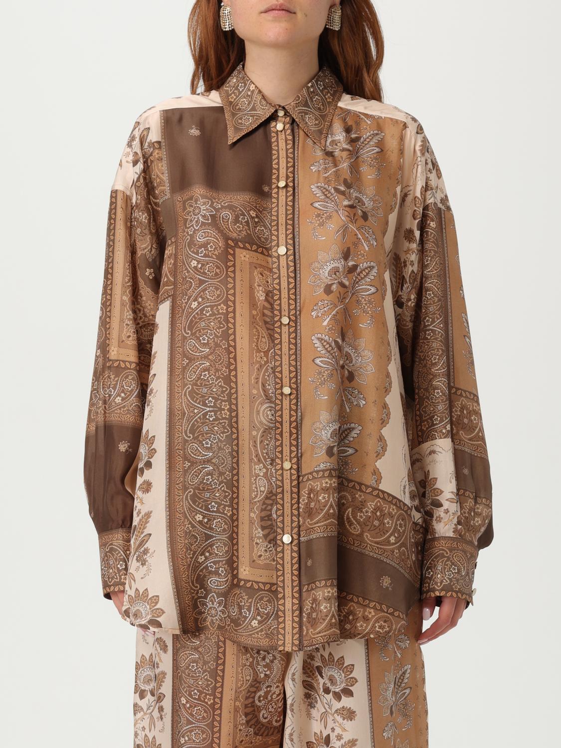 Zimmermann Lucky Brown Shirt With Classic Collar And All-over Floral Print In Silk Woman