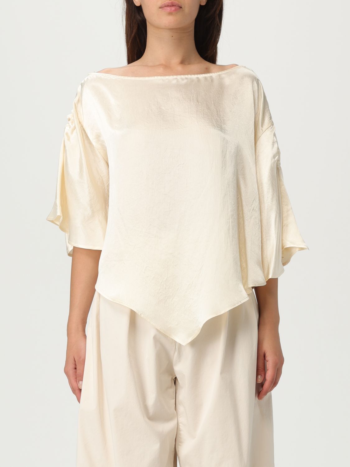 Pinko Crinkled Satin Blouse In Neutral