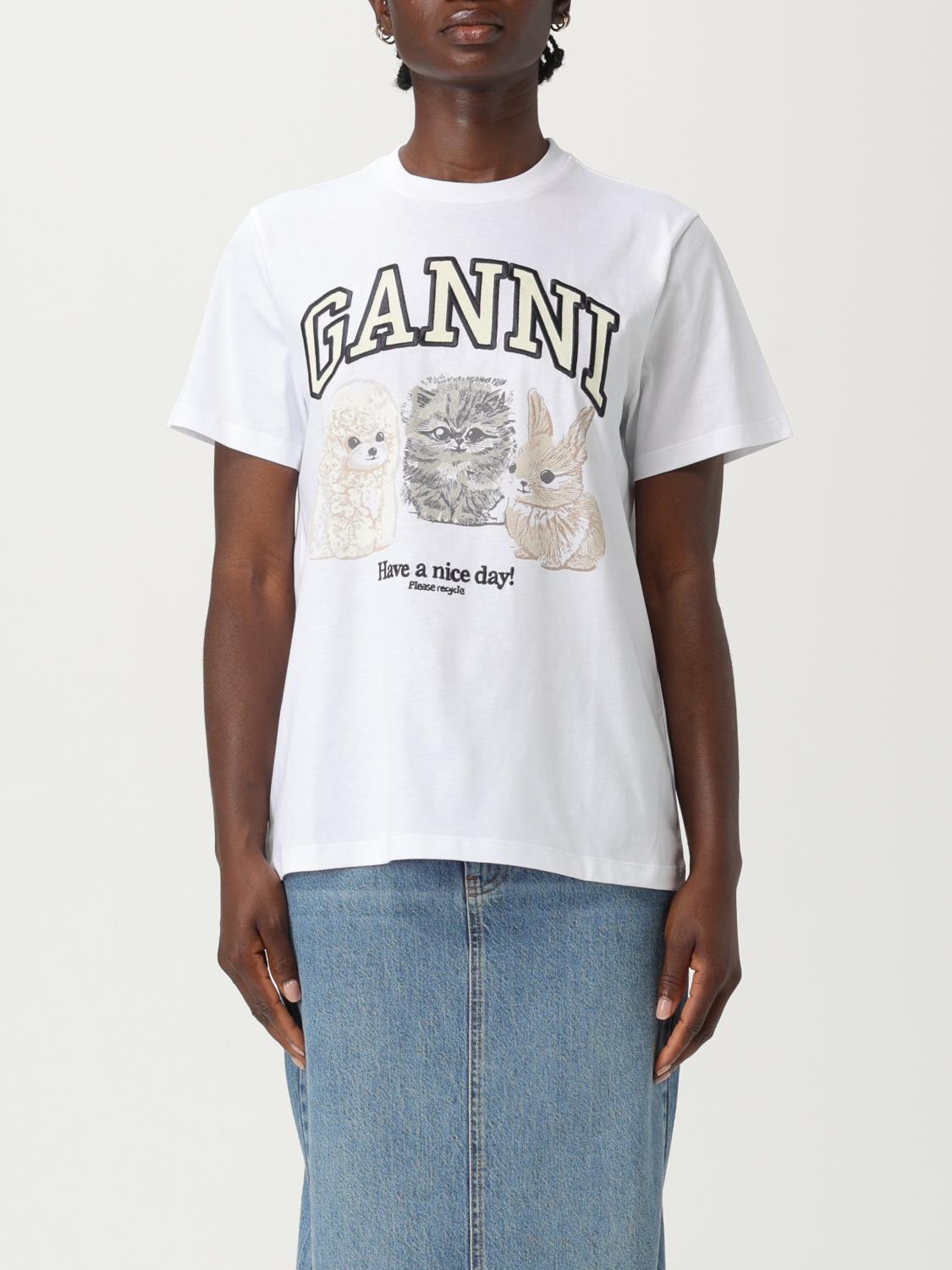 Ganni White Crewneck T-shirt With Maxi Logo On The Front