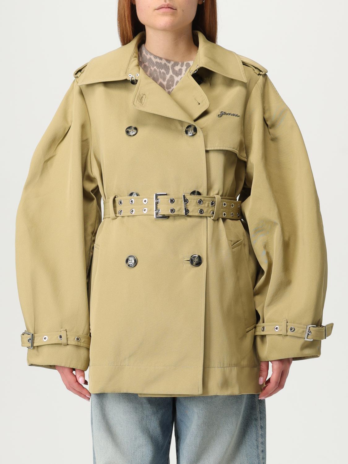 Ganni Double-breasted Belted Short Trench Coat
