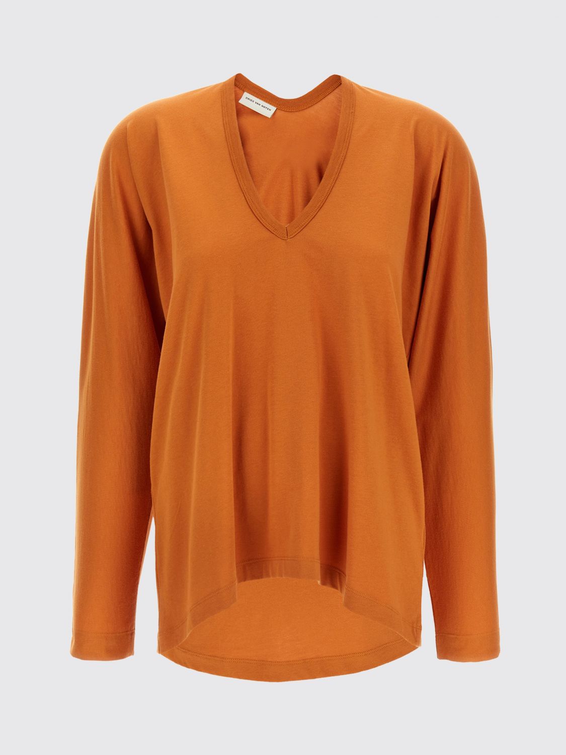 Dries Van Noten 'bis Hena' Long Sleeve V-neck T-shirt In Orange