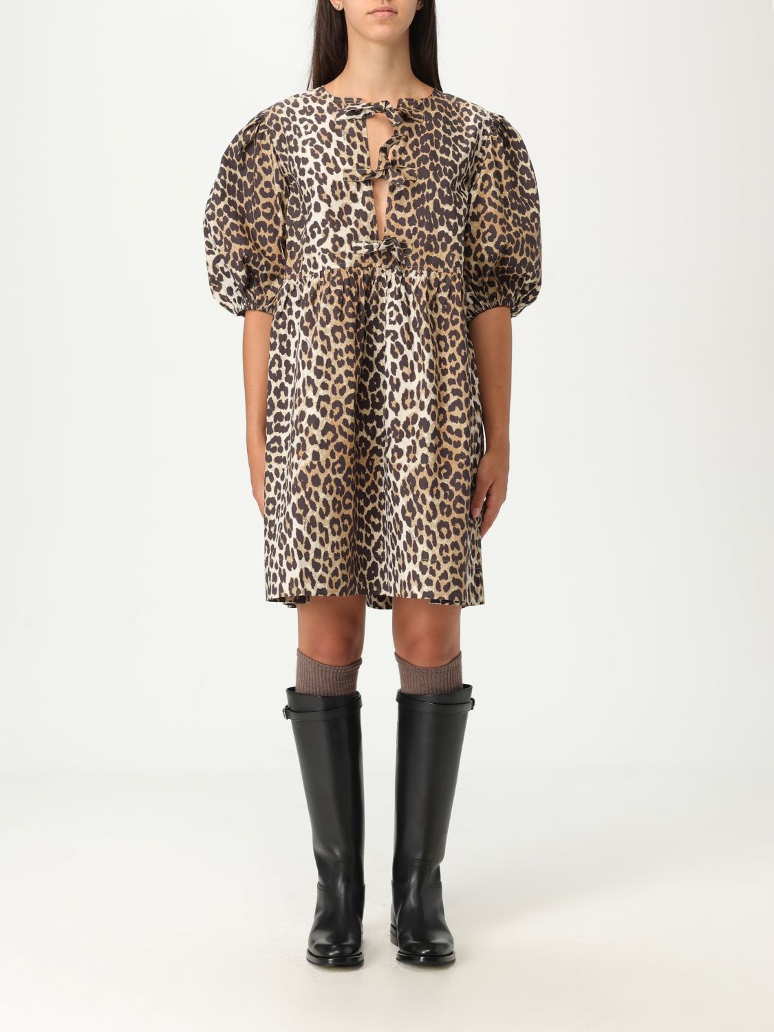 Ganni Dress Woman Color Brown In Brown