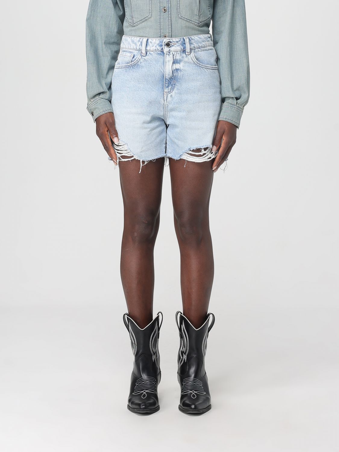Icon Denim Los Angeles Short  Woman Color Gnawed Blue